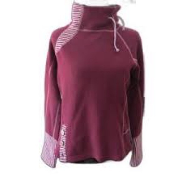 PrAna Sweater Women Burgundy Cream Lucia Wool Blend Mock Neck Pullover Boho Sz L - Picture 2 of 5